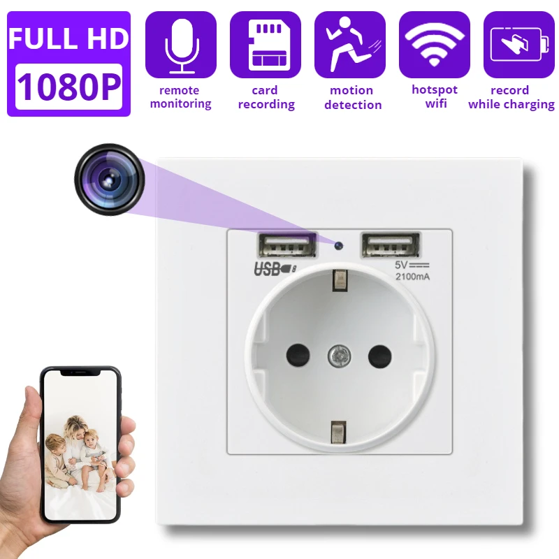 

Камера в настенной розетке Mini EU Plug HD USB Wifi видеокамера Беспроводная защита для дома камера наблюдения с дистанционным мониторингом espia