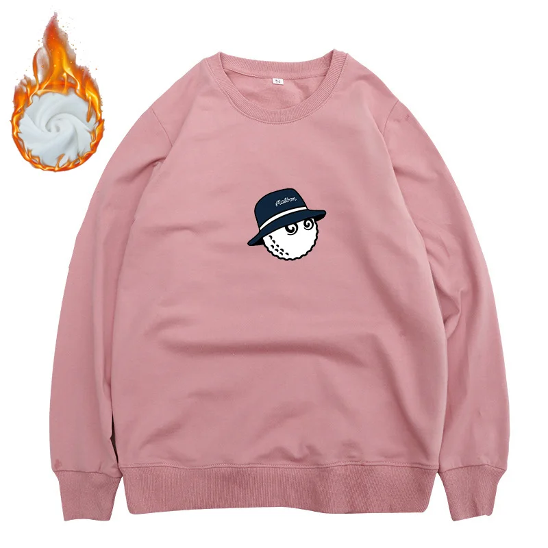 Autumn Winter Men Golf Top Round Neck School Clothes Loose Version Fisherman Hat Fashion Velvet Long Sleeve T-shirt Malbon Golf