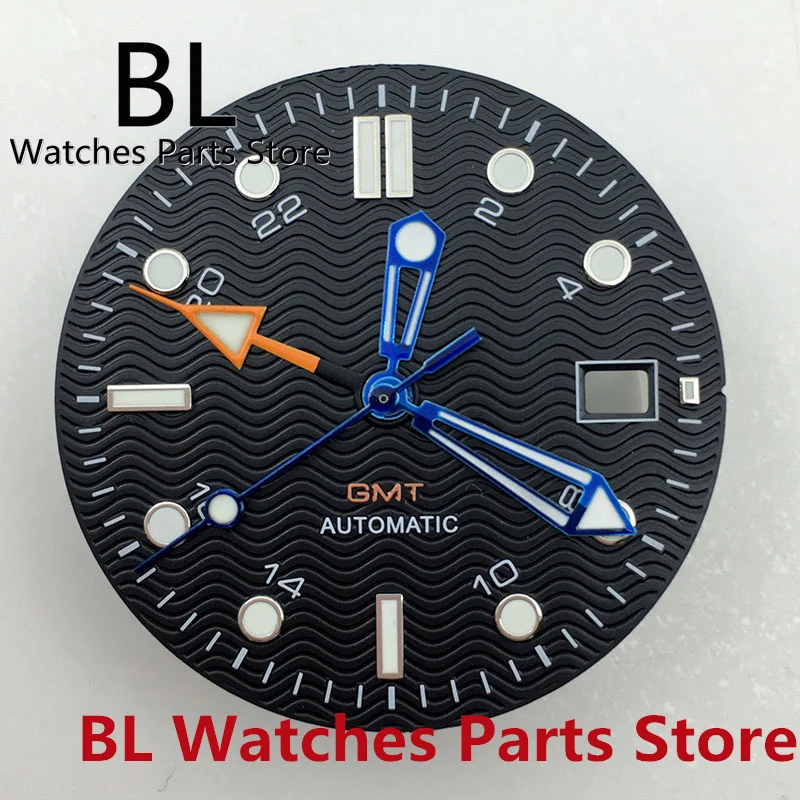 BL 31mm Black Wathc Dial Green Luminous Hand Fit NH34(GMT) Automatic Movement For Mens Watch 3 o'clock Date Function