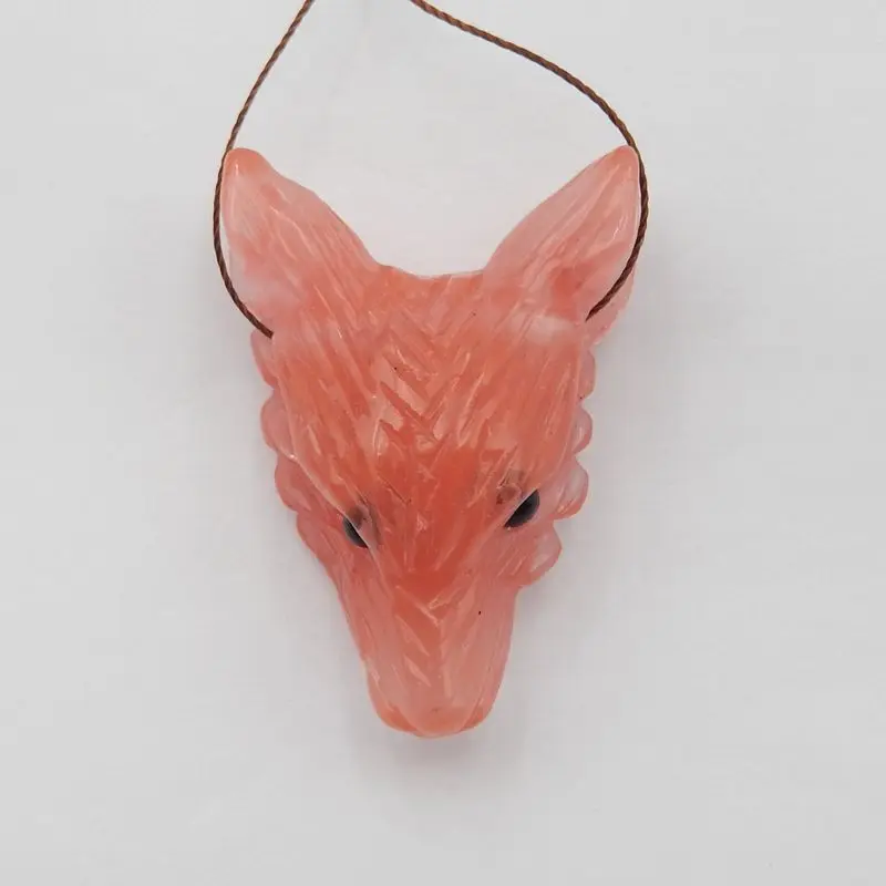 Handmade Jewelry Volcano Cherry Quncortz Handmade Wolf Head Pendant Necklace Accessories 42x29x14mm 13g