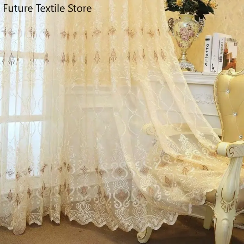 

Embroidered High-end Yarn Curtain Translucent Partition Yarn Curtain Curtains for Living Dining Room Bedroom