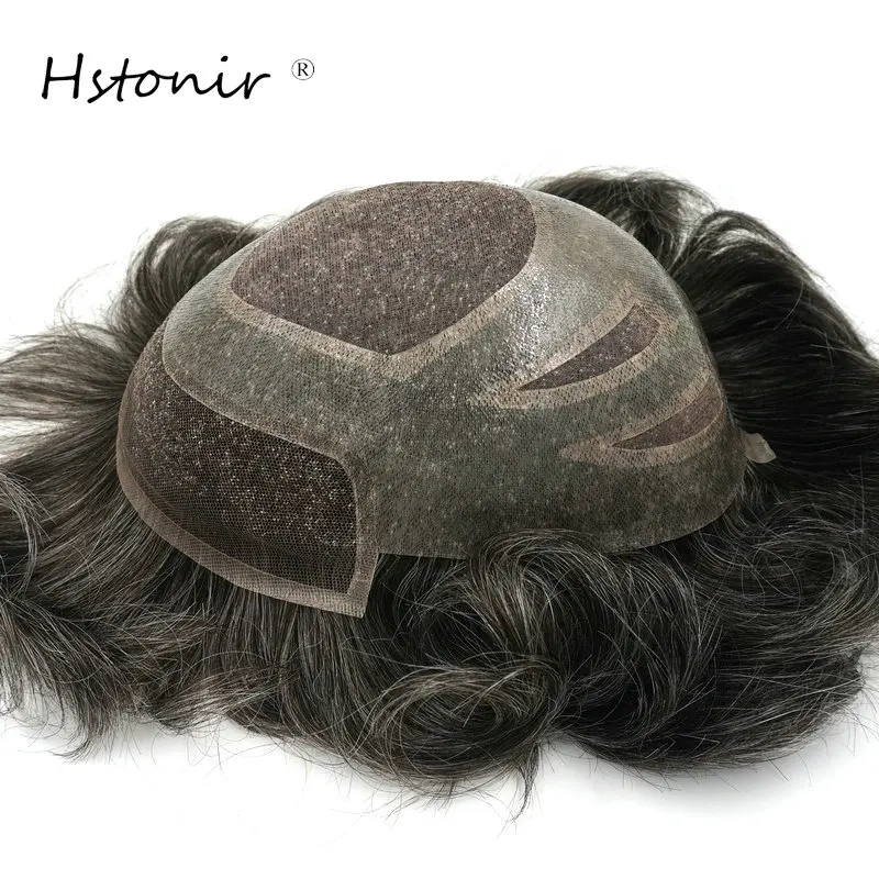 

Hstonir Swiss Lace Wig Men Forehead Toupee 100% Human Hair System Grey Wig For Men Prosthetic Indian Remy Hair Pieces H010