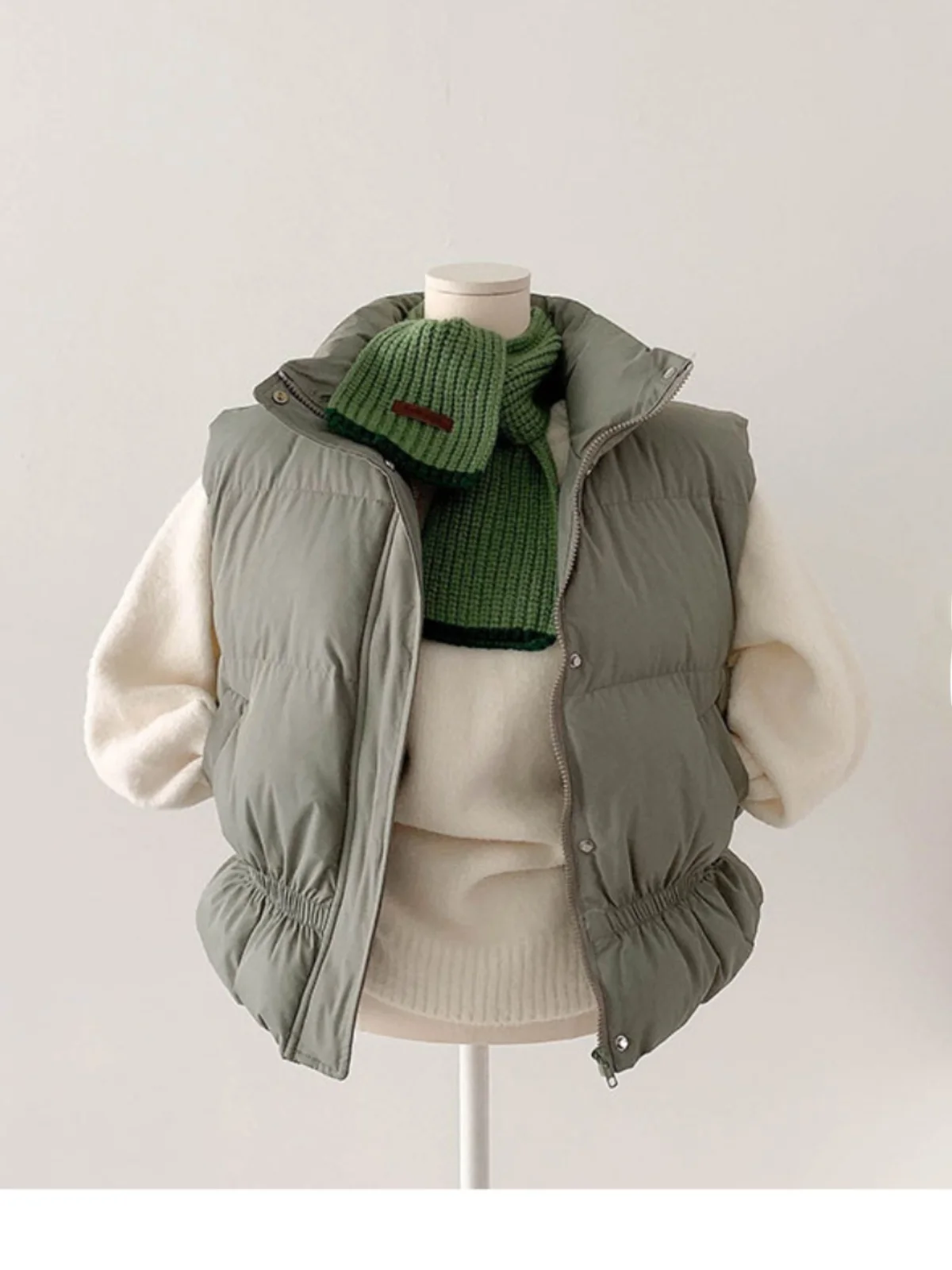 Elastic Waist down Jacket Cotton-padded Clothes Vest Women South korea Stand Collar Quilted Warm Slim fit Small Short Co...