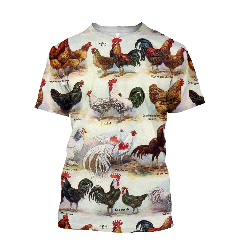 

Футболка с круглым вырезом для мужчин и женщин, повседневный Топ оверсайз с коротким рукавом и 3D-принтом в виде петуха, уличная одежда, летняя трендовая одежда унисекс