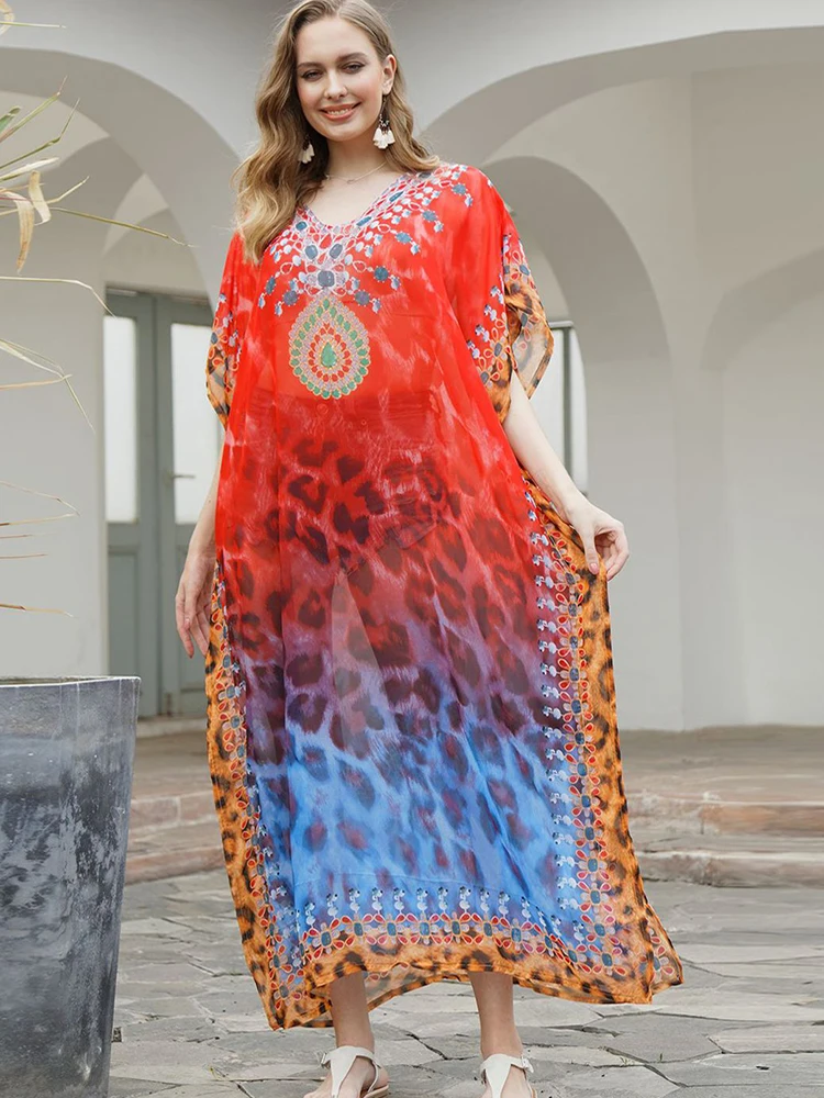 

Женское летнее пляжное платье-макси с принтом