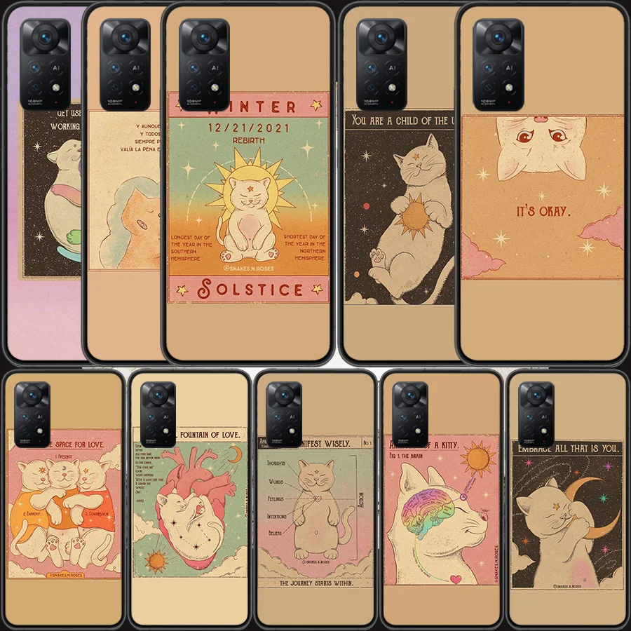 

Cute Cat Tarot Card Phone Case For Xiaomi Redmi Note 11 Pro 11E 11S 4G 11T 10 10S 9 9S 9T 5G 8 8T 7 6 5 4 4X Cover Shell Coque