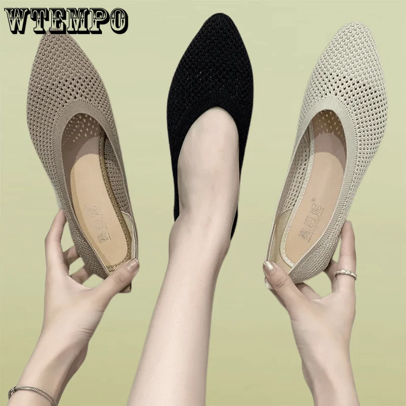 

Женская обувь WTEMPO, сетчатая обувь с острым носком на плоской подошве, обувь с вырезами и мягкой подошвой, женская обувь, оптовая продажа, Прямая поставка