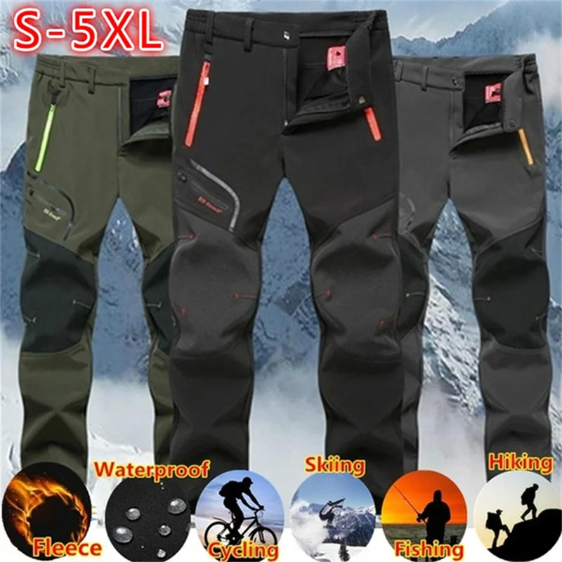 Softshell Fleece Pants Men 2023 Hiking Camping Fishing Trekking Waterproof Cargo Pants Winter Casual Warm Outdoor Sport Trousers