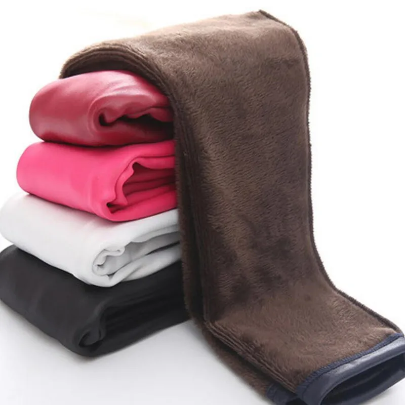 

Girls Leggings Children's Extra Thick PU Warm Pencil Pants Elastic Waist Warm Leather Solid Color Trousers Children's Pants