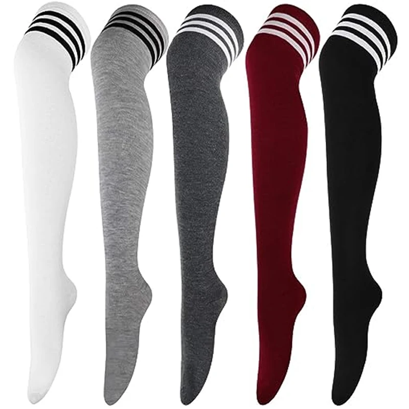 

Fashion Striped Cotton Stockings Thigh High Socks Plus Size Over-Knee Long Leggings Lolita Black White Sexy Hosiery Thighs Sock