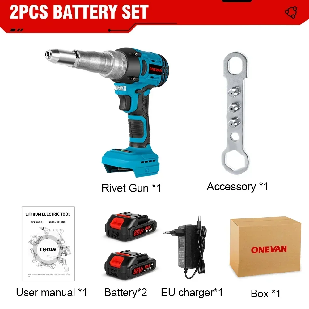 

Аккумуляторный бесщеточный клепальный пистолет ONEVAN 20000N 2.4-5.0 мм