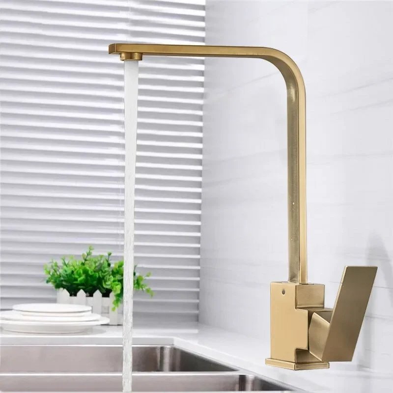 

Parvenu Gold Seven-Word Flat Tube Kitchen Faucet Kitchen Sink Faucet Stainless Steel Sink Hot and Cold Faucet