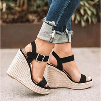 new wedges sandals women 2021 summer hemp weaving high heels with platforms sandales peep toe sandals female plus size 43