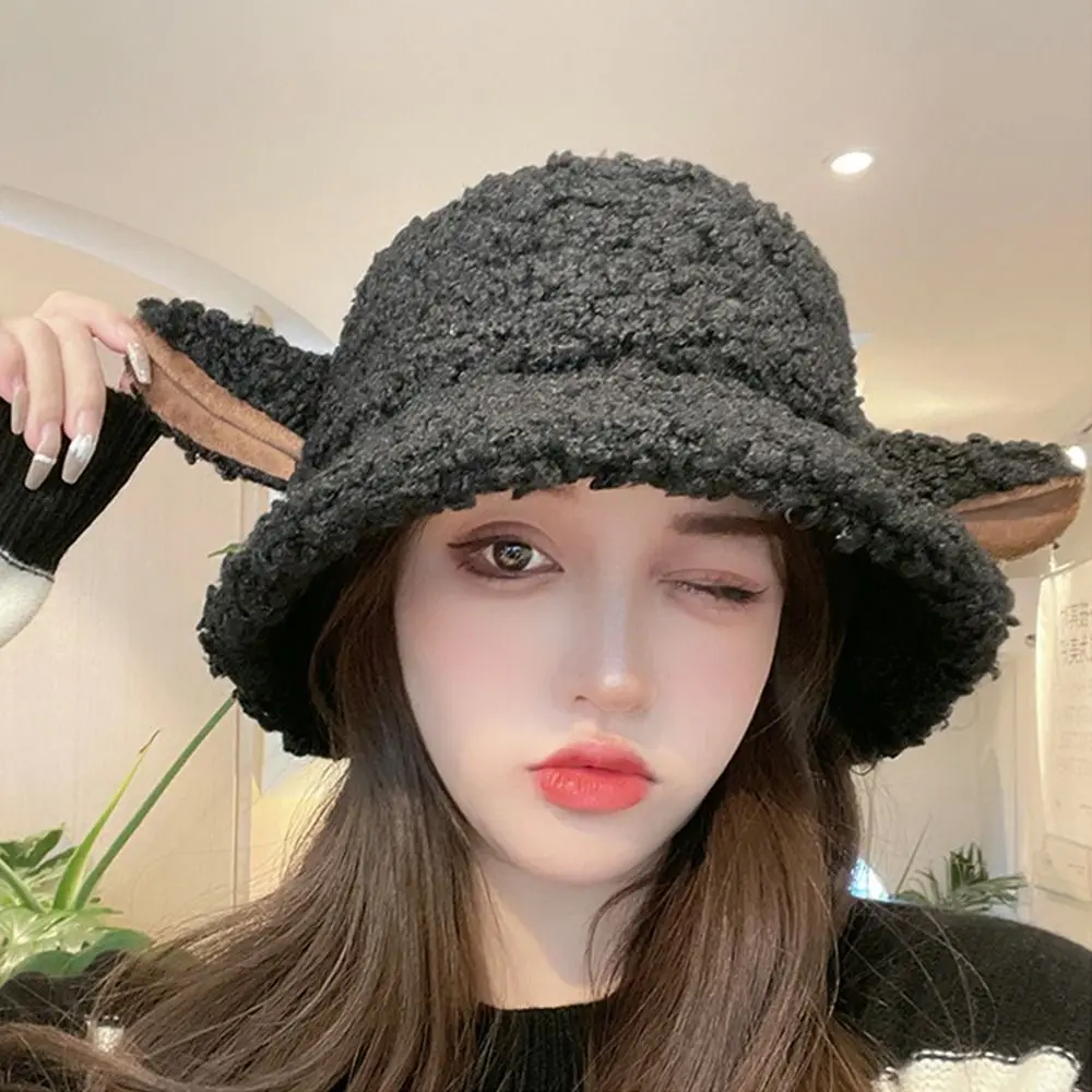 Панама из искусственного овечьего меха женская теплая зимняя шапка с ушками