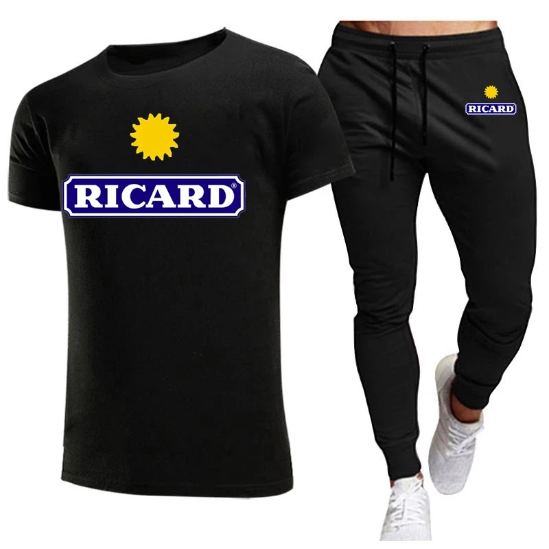 

Ricard Hot-Selling Summer T-Shirt Pants Set Casual Brand Fitness Jogger Pants T Shirts Hip hop Fashion Men's Tracksuit suit