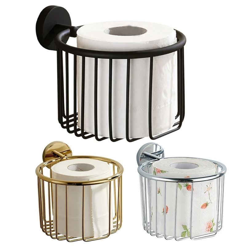 

Creative Wooden Aluminum Tissue Holder Wall Mounted Bathroom Toilet Paper Rack Hollow Storage Basket Home Supplies