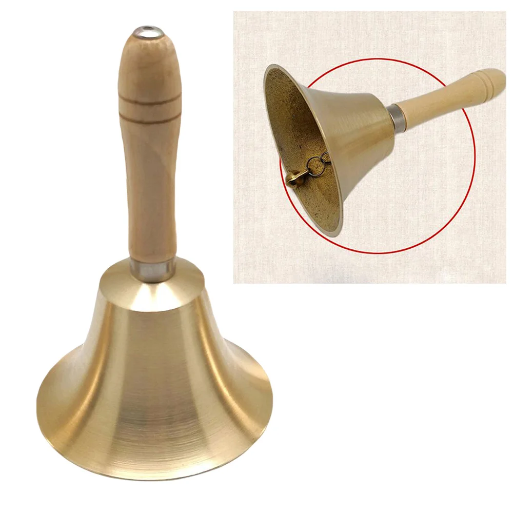 

Copper Bell with Wooden Handle Dinner Party Handbell Restaurant Call Service Bell 65cm in Diameter