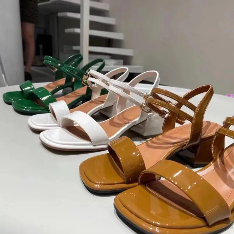 

2022 New Women's Mid-heel Chunky Black Sandals Women's Sandals All-match Open-toe Buckle Roman High Heels Zapatos De Mujer