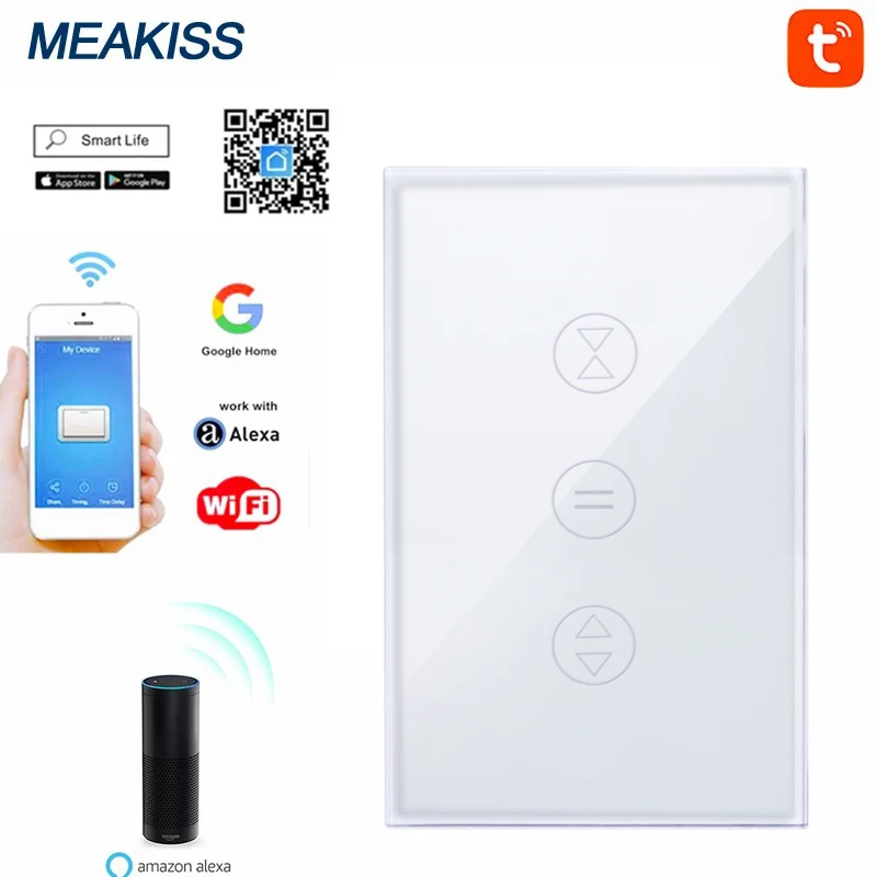 

WIFI smart curtain touch switch APP wireless remote control US standard switch Assistant voice control supports Alexa and Google