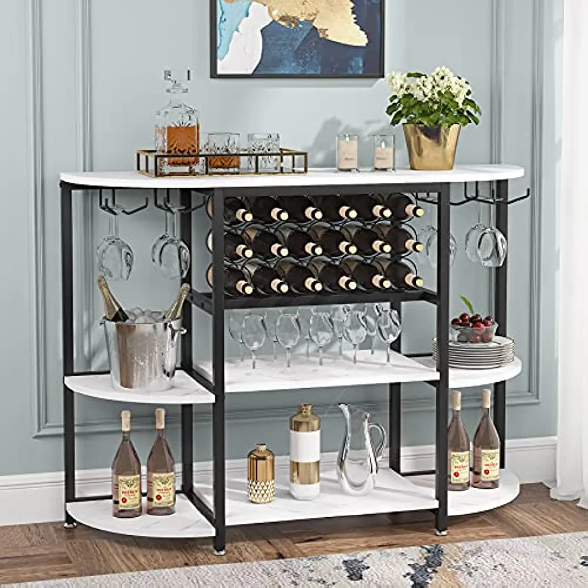 

Винный столик, 47-дюймовый современный винный шкаф с хранилищем, отдельно стоящий напольный шкаф для ликера и бокалов для дома