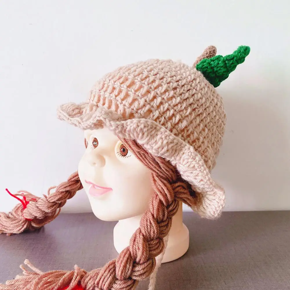 

Baby Photography Knitted Hat Warm Girls Winter Braided Wig Woolen Yarn Cap Prop