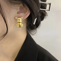 2022 new small bear stud silver needle earrings for women rhinestone luxury earring ladies 7 colors elegant jewelry dropshipping