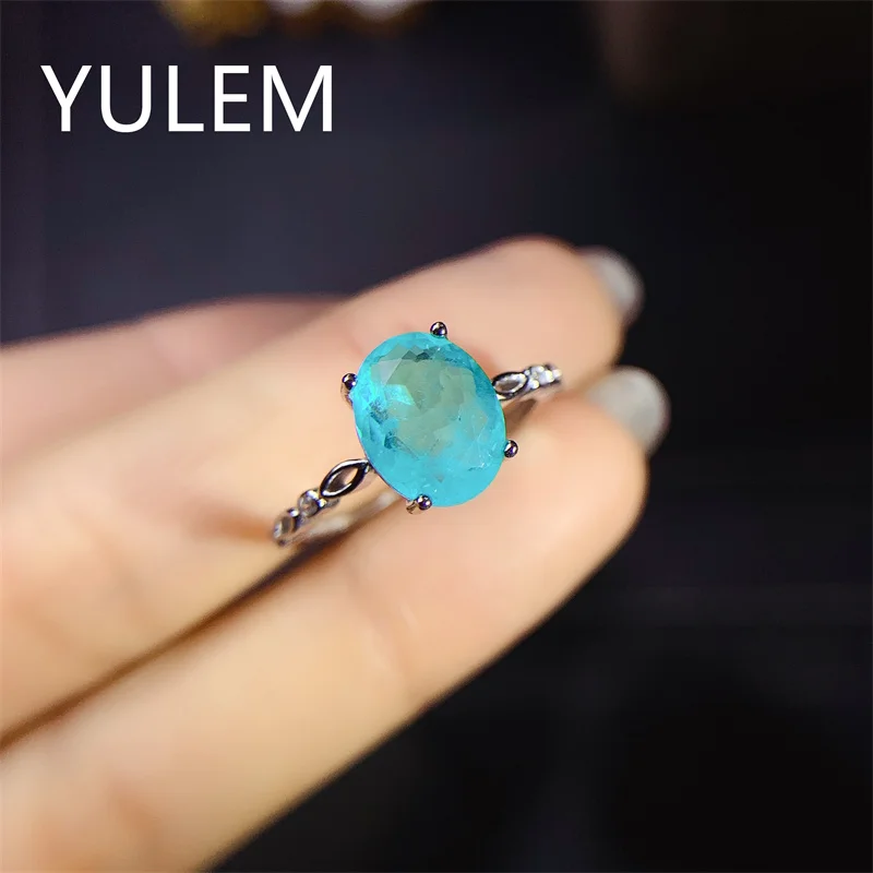 

100% 925 Sterling Silver 8*10 Emerald Cut Paraiba Tourmaline High Carbon Diamond Rings Sparkling Wedding Fine Jewelry Gift