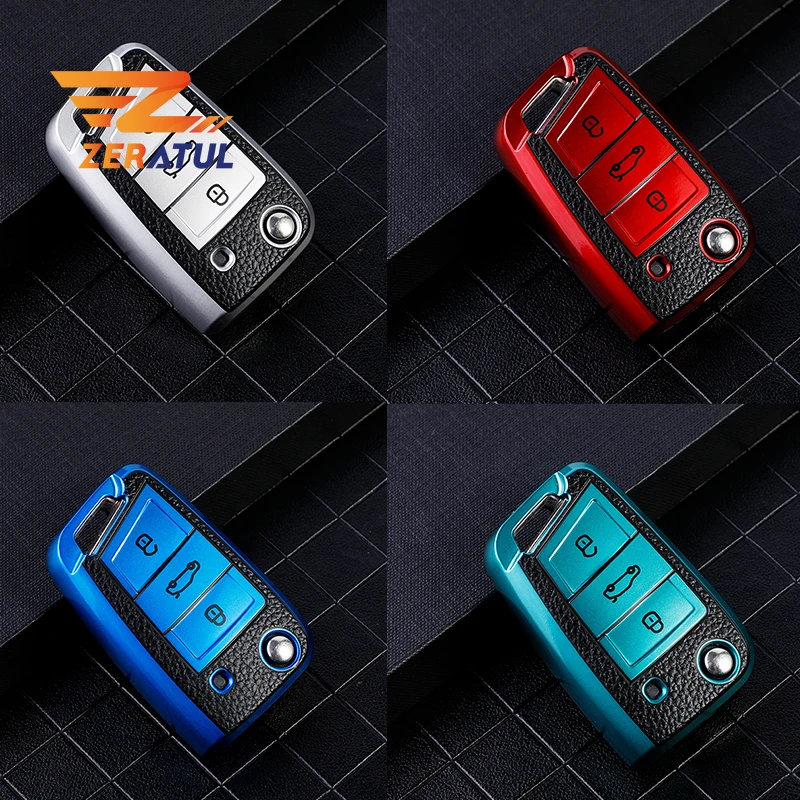 

For Volkswagen VW Skoda Octavia Kodiaq Karoq Seat Ateca Leon Golf 7 MK7 Polo Tiguan TPU Leather Car Key Case Cover Shell Bag