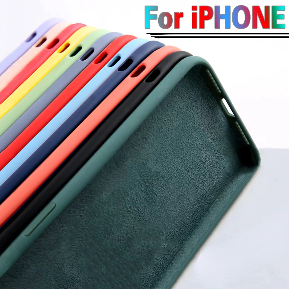 

For iPhone 7 6 6S 8 Plus Case Luxury Original Liquid Silicone Soft Cover For iPhone 11 12 Pro X XR XS Max Shockproof Phone Case