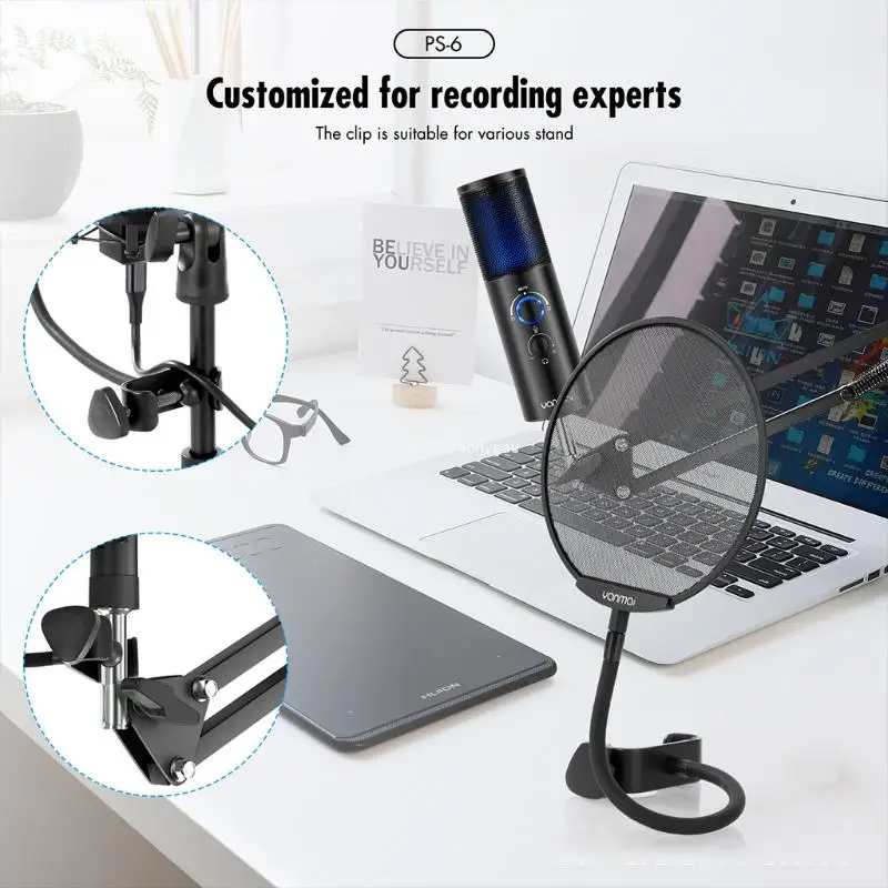 Модернизированная маска-защита микрофона с гибким зажимом на гусиной шее 360° для