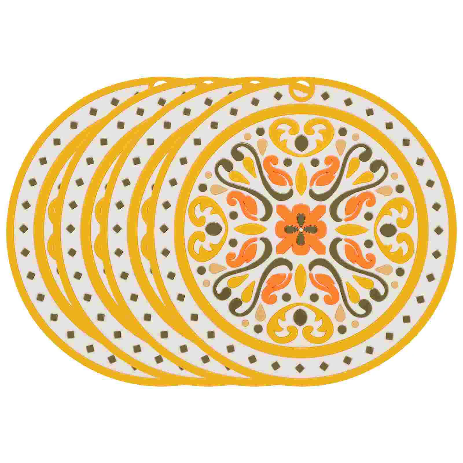 

Placemats Table Mats Ethnic Decorative Floral Resistant Heat Dinner Dish Dining Placemat Pvc Coasters Mandala Round Wipeable