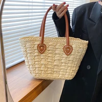summer woven straw bucket bag travel holiday beach bag casual handmade shoulder handbag rattan shopping tote bag purse bolsa