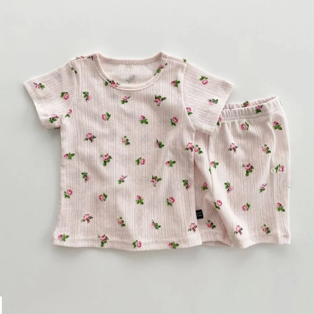 

Baby Girls Clothes Set Kids Soft Cotton Short Sleeve T-Shirt+Shorts 2pcs Suits Floral Pajamas 2022 Summer Children's Pyjamas