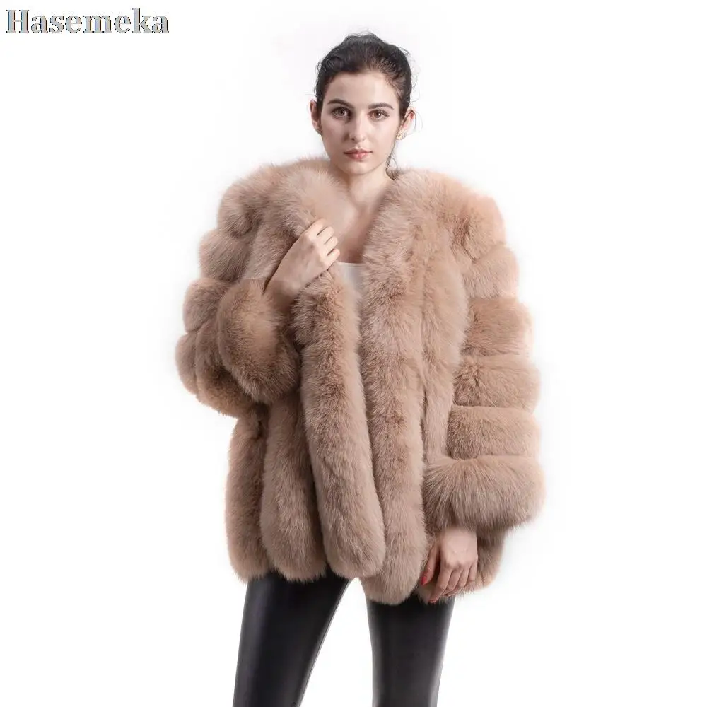 Enlarge High Quality Women Winter Real Fox Fur Coat Natural Plush Fox Fur Jacket Ladies Fashion Big Fur Long Sleeve Outerwears New Warm