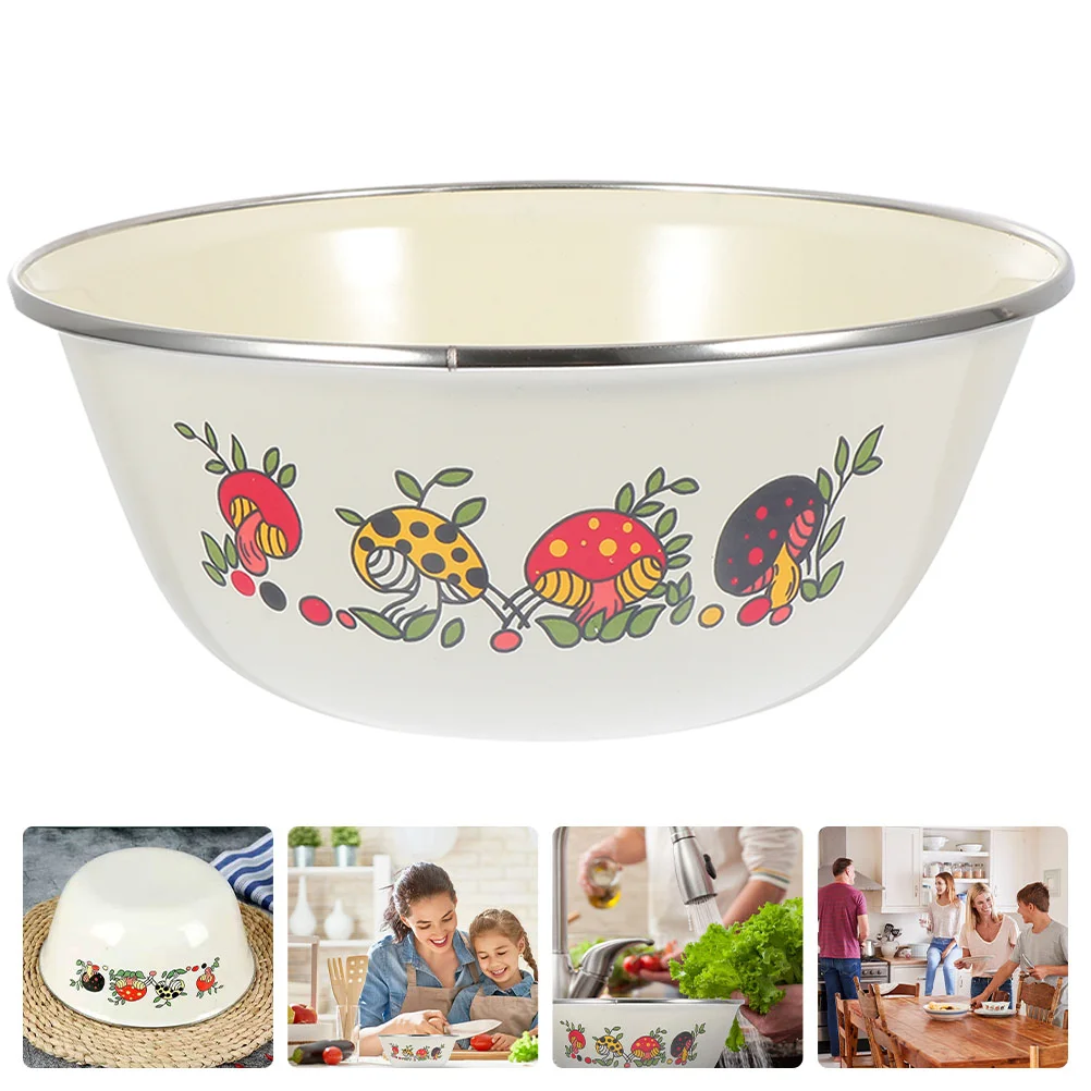 

3Pcs Enamel Mixing Bowls Practical Food Storage Containers Salad Enamelware Bowl