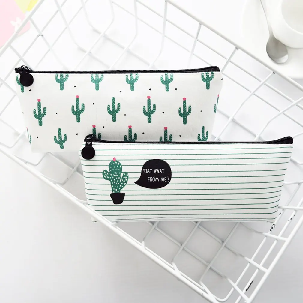 

Stationery Holder Organizer Brief Style Green Cactus Canvas Large Capacity Pencil Bag School Supply Promotional Gift Stationery