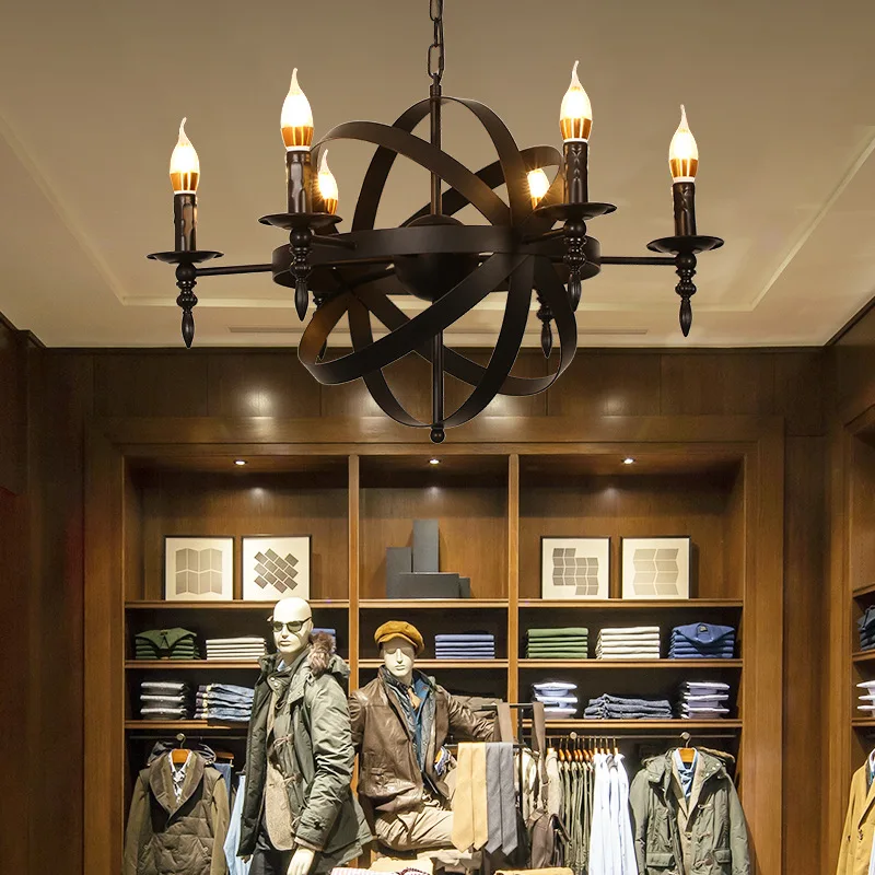 

American Industrial Style Chandelier Retro Wrought Iron Lighting Creative Bar Hair Salon Barber Shop Loft Lamp Restaurant