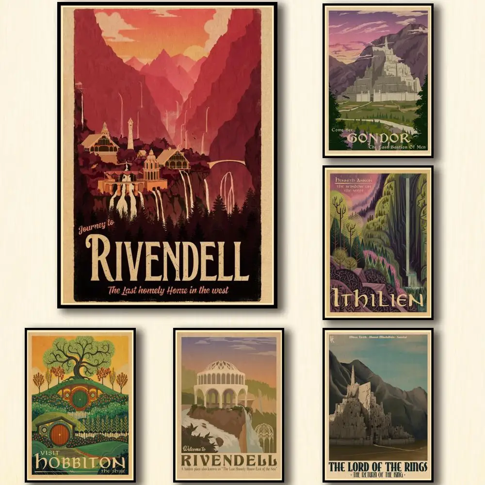 

14 Designs Travel Middle Earth Landscape Kraftpaper Poster Alternative Artwork Decal Fancy Wall Sticker for Coffee House Bar