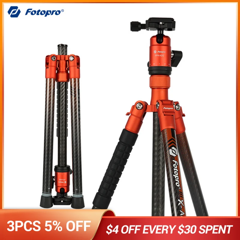 

Fotopro X-Aricross 2 Carbon Fiber Tripod with Centre Column FPH-42QR Ball Head For Nikon Canon Sony DSLR Camera Travel Tripod