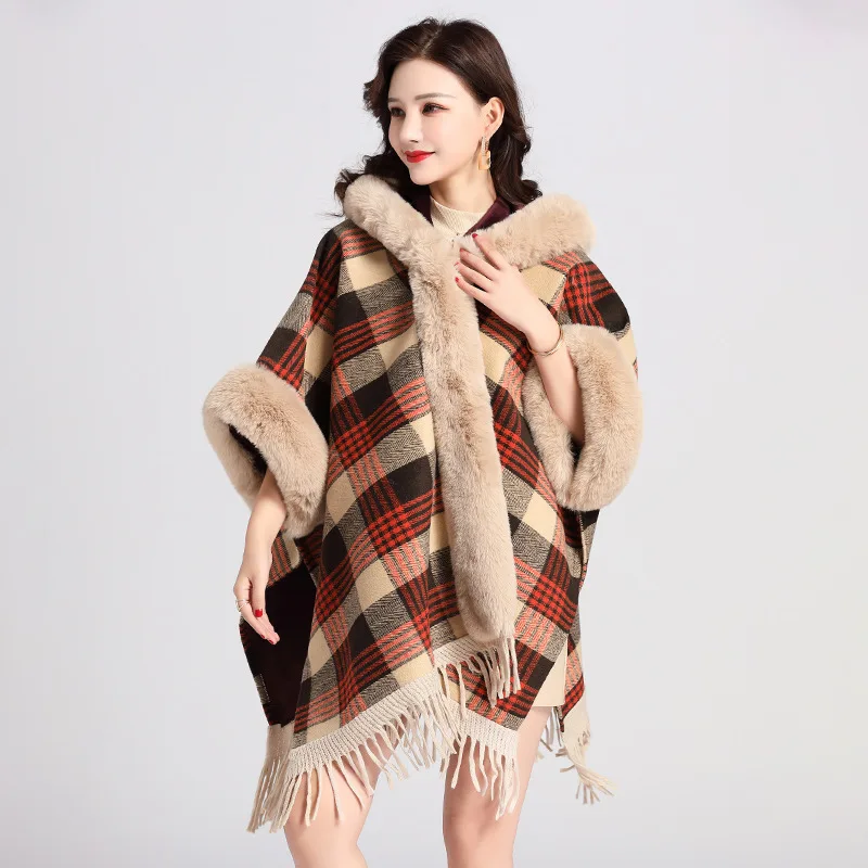 

Women Plaid Soft Knitted Stripe Tassel Cardigan Female Shawl Coat Cape Cloak Ladies Outerwear Knitwear Fur Poncho Coats G246