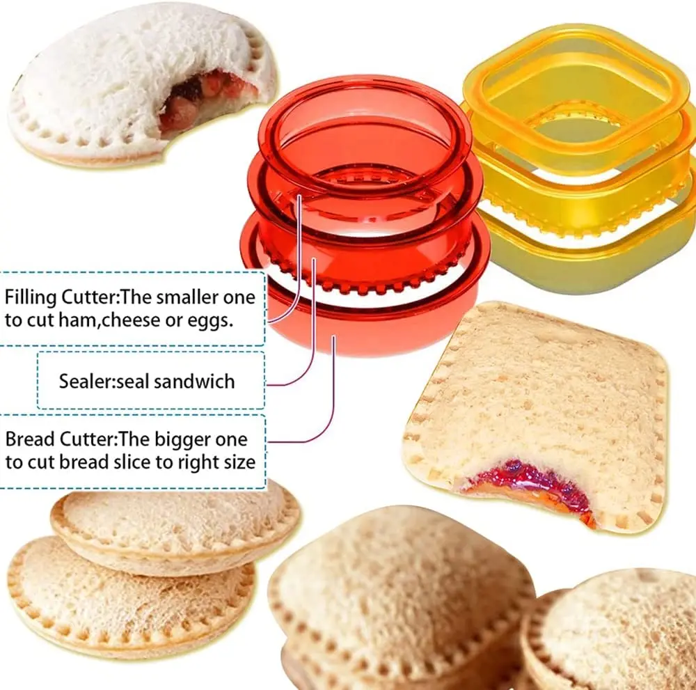 

Uncrustables Sandwich Cutter Sealer and Decruster for Kids Food Grade Square Round Shape Bread Cookie Maker Lunchbox Bento Box