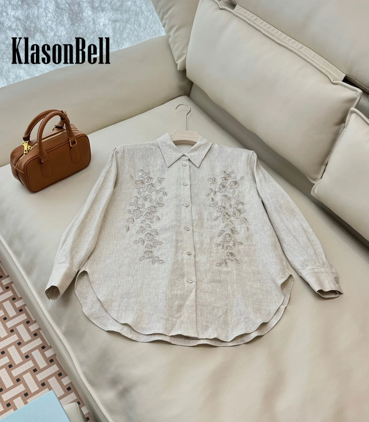 9.23 KlasonBell Женская одежда Ручная вышивка бисером Рубашка с длинными рукавами