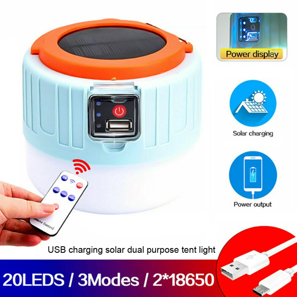 

Solar LED Camping Light USB Rechargeable Bulb For Outdoor Tent Lamp Portable Lanterns Emergency Lights For BBQ Hiking