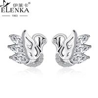 luxury top brand stamp s925 sterling silver swan crystal stud earrings for women wedding jewelry for woman girls gifts new jz608