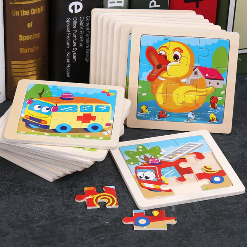 

3D Деревянный пазл, детские игрушки, Мультяшные животные, детская головоломка, развивающие игрушки для малышей