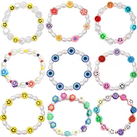 fashion smiley face beaded bracelets for women imitation pearls charming bangle elastic friendship bracelets party jewelry gift