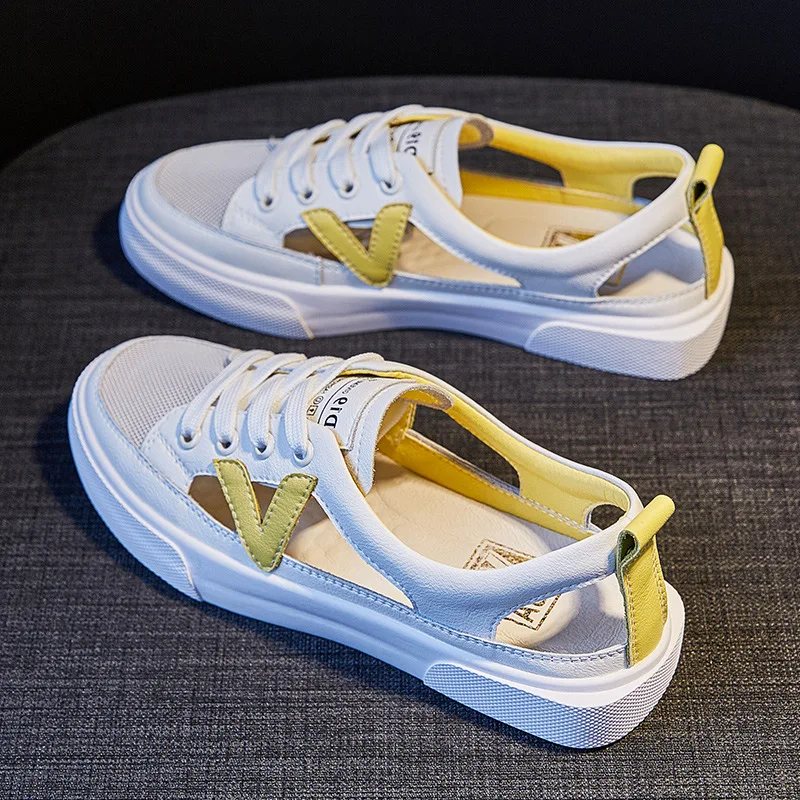 

Baotou Sports Sandals Female Spring Summer 2023 New Student Versatile Sandalias Flat Bottom Casual Mesh Breathable White Shoes