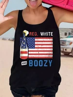 summer new fashion tank camis red white and boozy american flag racerback tank tops casual o neck sleeveless vest for women