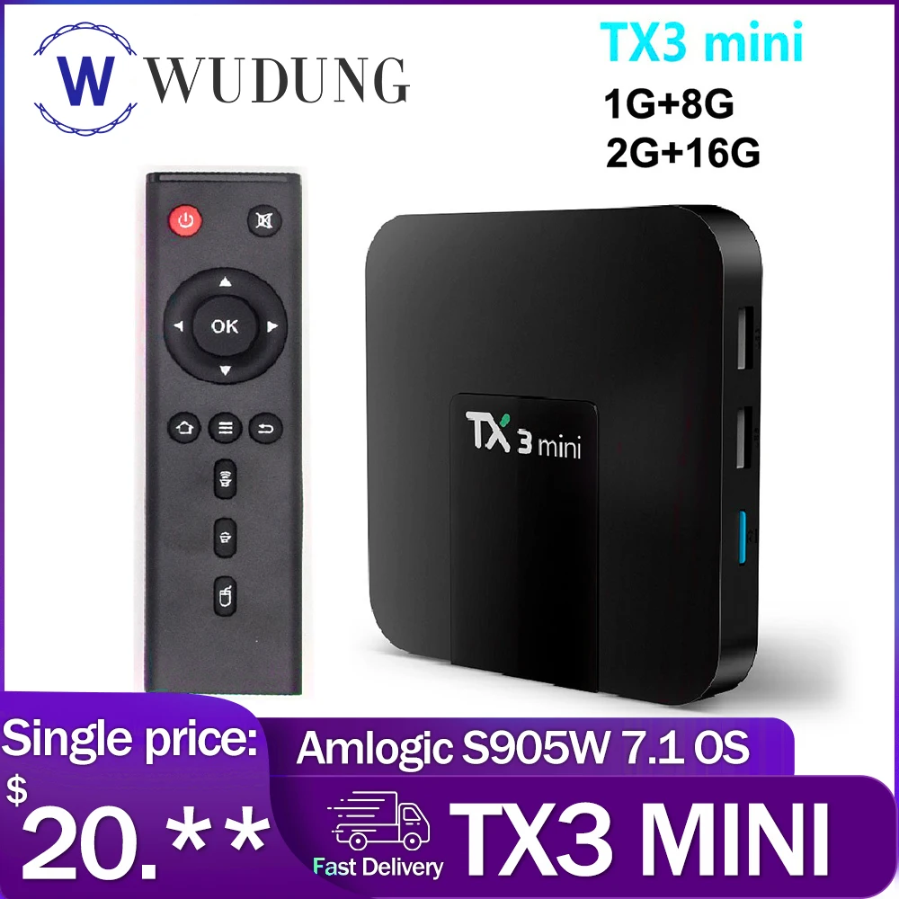 

TX3 MiNi+Android 7.1 Amlogic S905W Quad Core Smart TV Box DDR3 1G/2G 8G/16G H.265 4K HD 2.4G WiFi Media Player Set Top Box