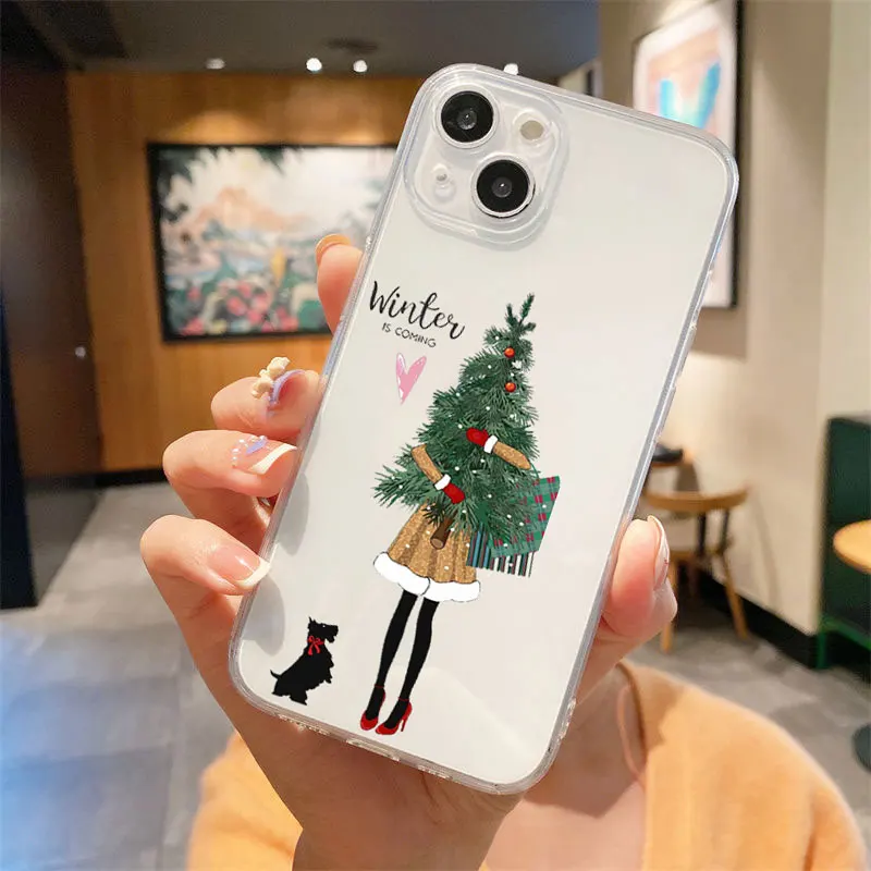 Christmas girl Soft silicone Phone Case For iPhone 14 Pro Max 13 Pro Max 12 mini 11 XS XR 6S 8 7 Christmas New Year Cover Fundas